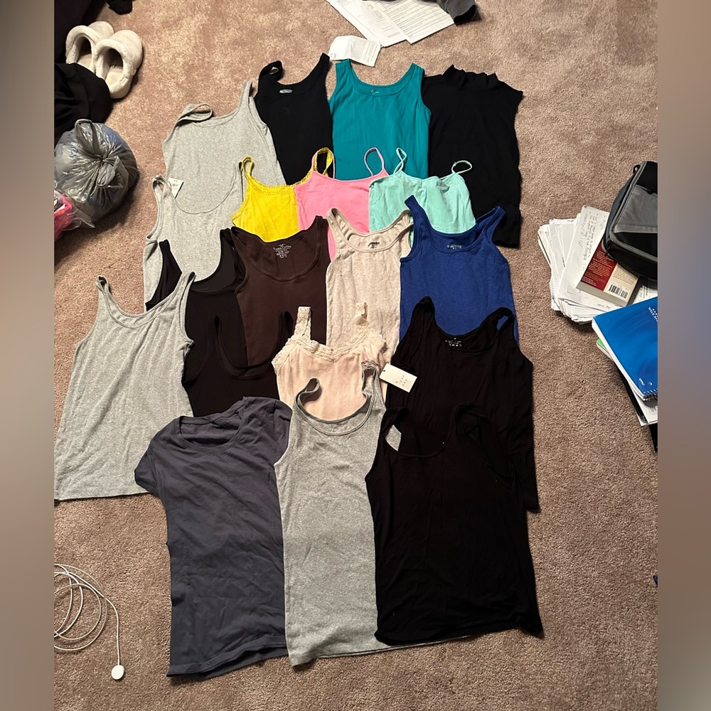 Bundle of 19 size medium tops, mostly tanks, 1 sleeveless turtleneck